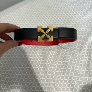 Off-White Black and Red Belt with Gold Buckle